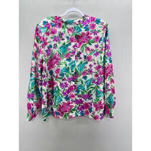 VTG Gay Boyer Floral Blouse Womens Large Bright Pink‎ Retro Quirky Office Tropic